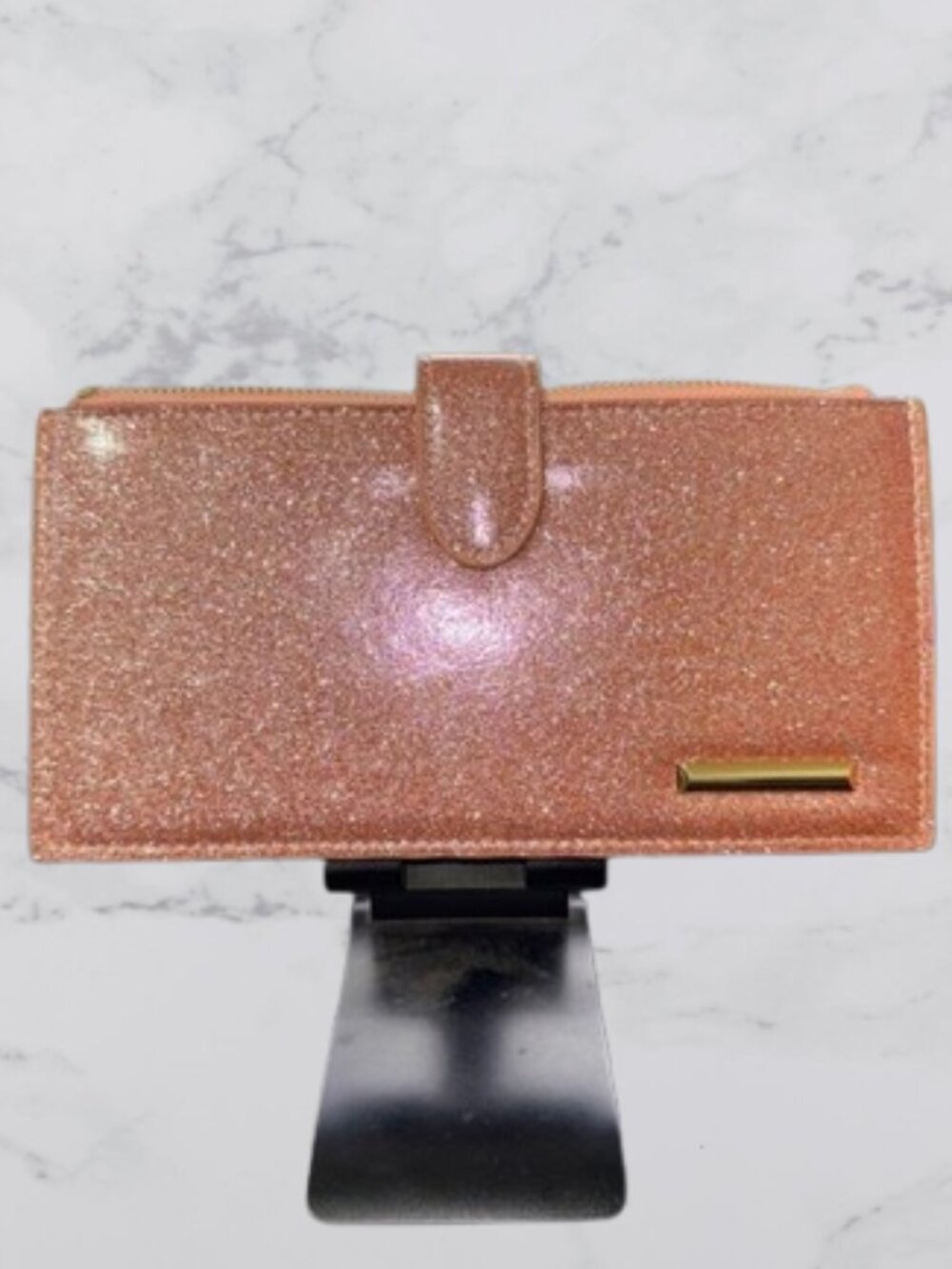Rose Gold Glitter Wallet with Snap Closure